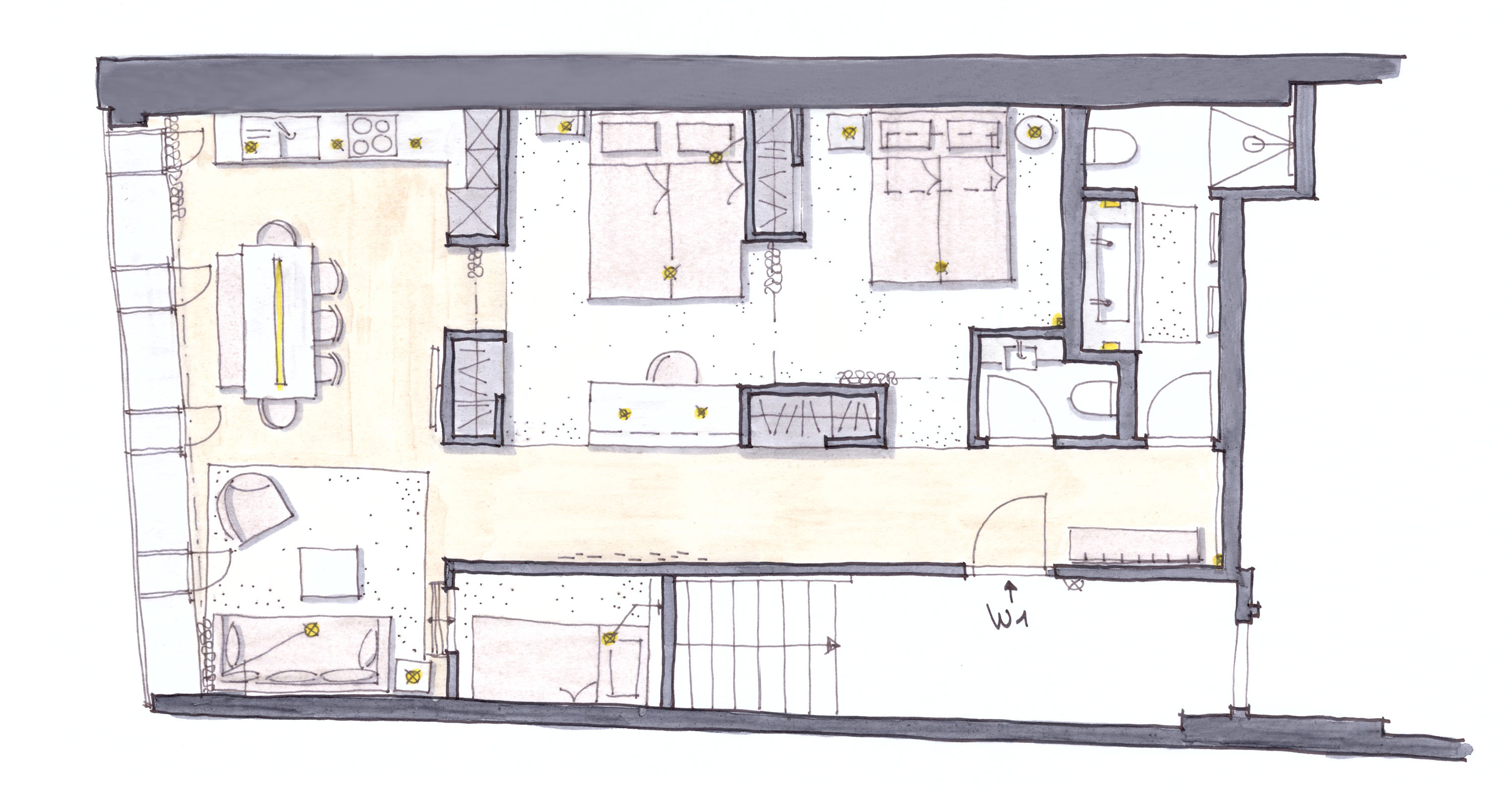 Apartment 8 — after floor plan showing final layout
