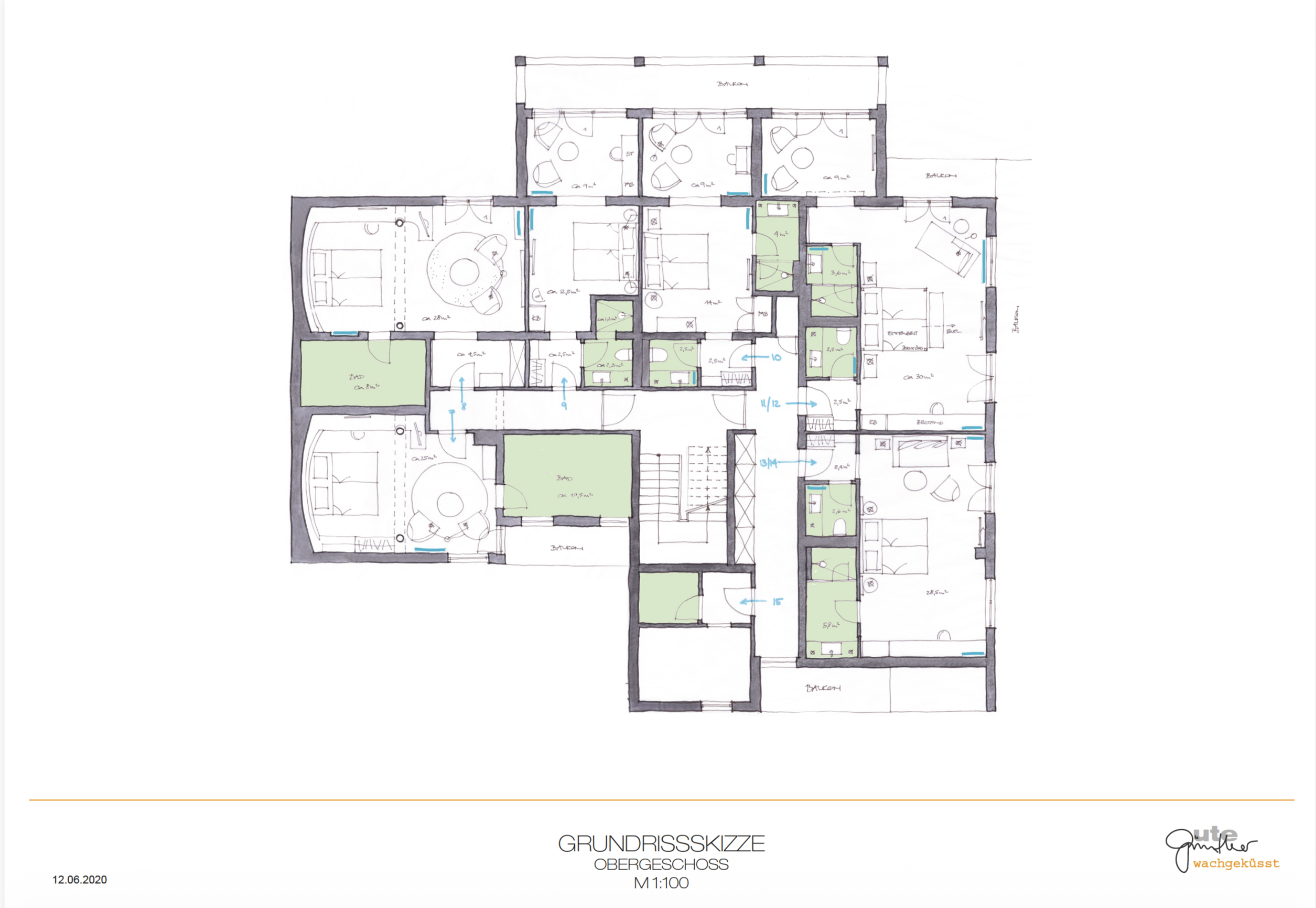 Upper floor plan after — Grundrissskizze