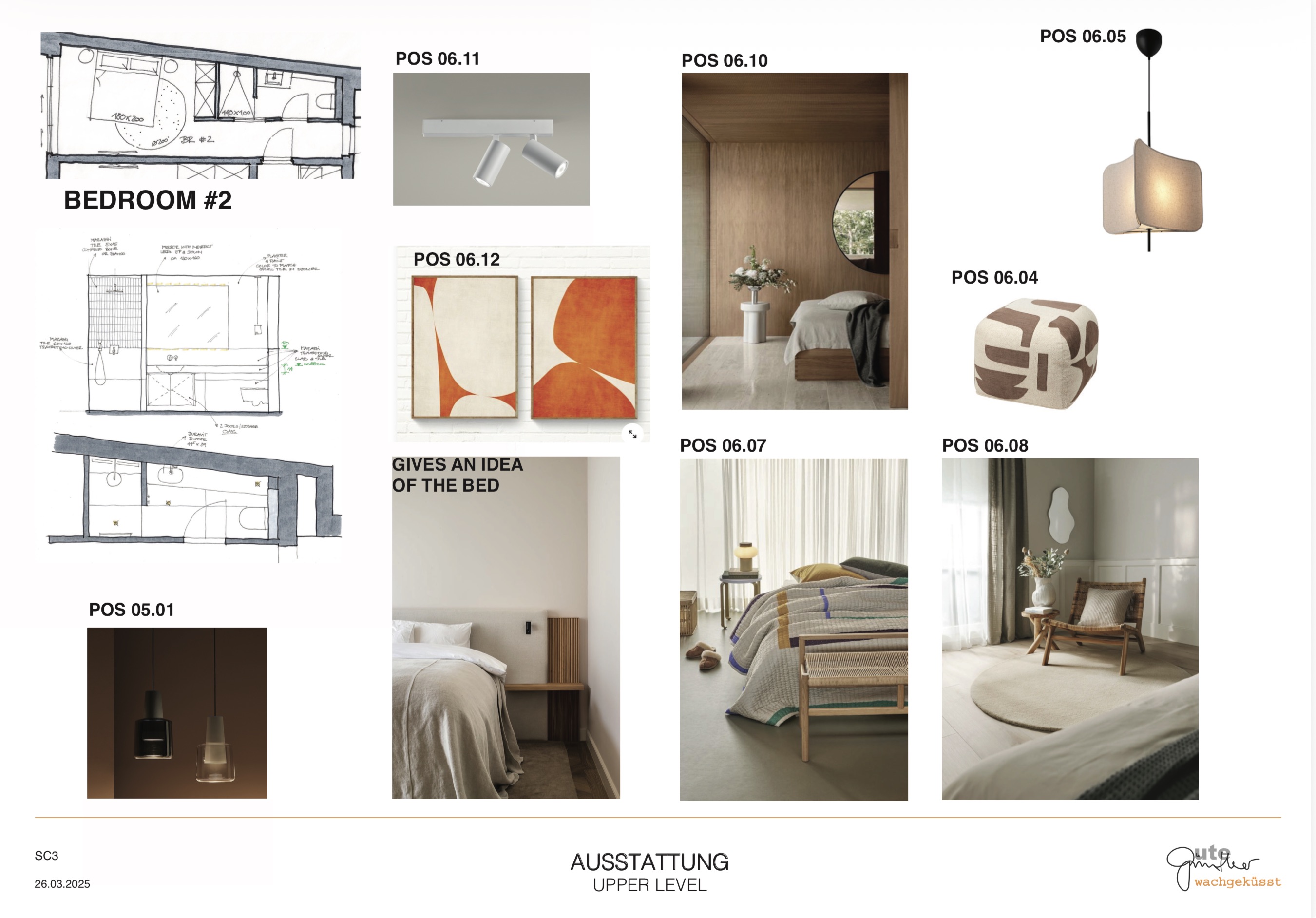 Living room presentation sheet — table, chairs, pendant lighting